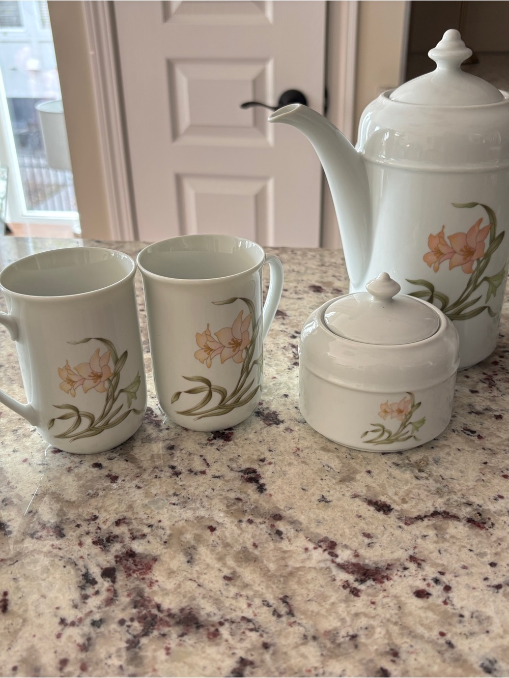 Floral Porcelain Tea Set - White with Peach Blossoms